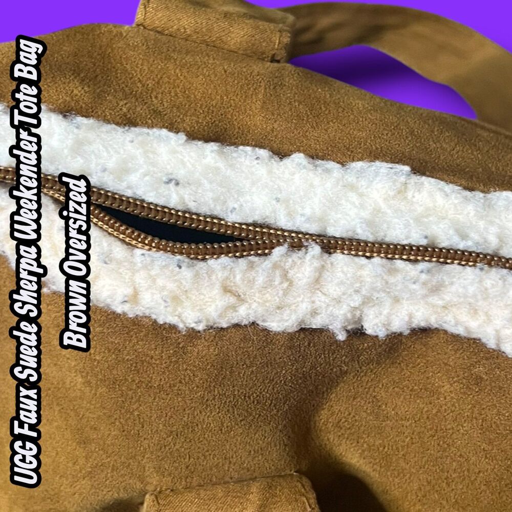 Preowned UGG Faux Suede Sherpa Weekender Tote Bag Brown Oversized - Picture 9 of 12